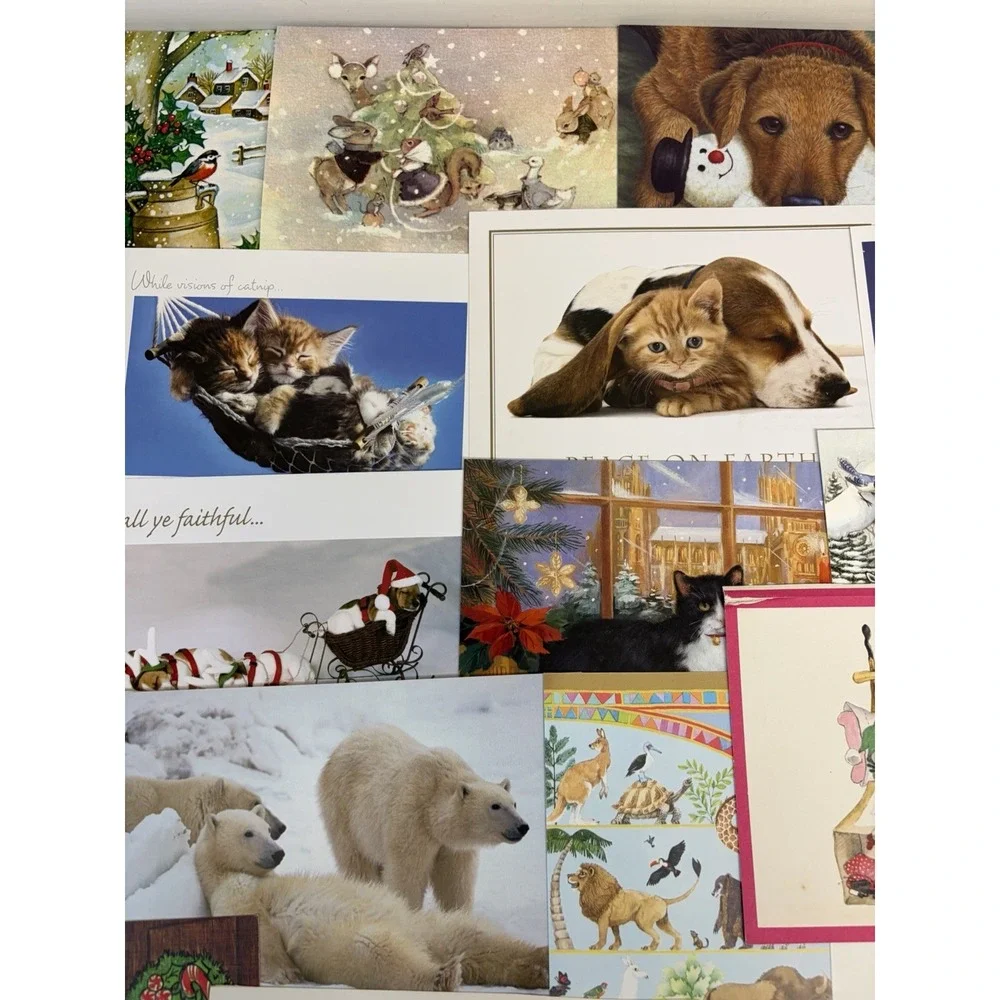 Vintage Animal Christmas Cards Fronts ONLY Scrapbooking Crafts Decoupage 50+